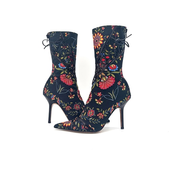 Christian Dior SS 2002 Galliano Floral Print Pointed Toe Stiletto Boots 39.5 - Picture 2 of 11